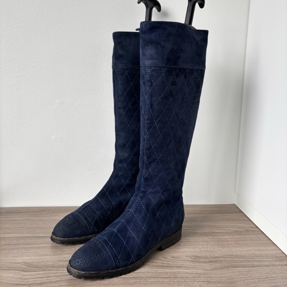 Gianni Versace Boots Suede Blue *VINTAGE* Sz 35 / 5US Women's Authentic❤️ - Picture 2 of 11